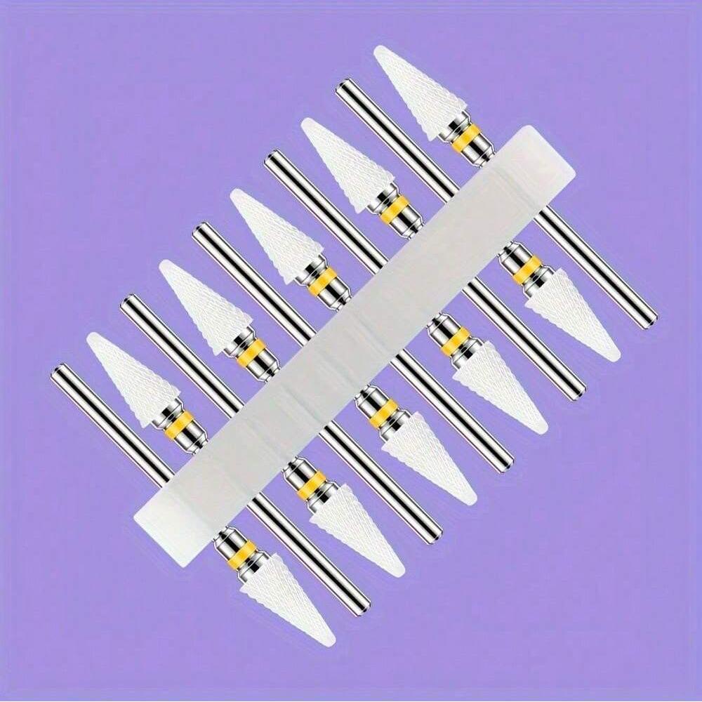 10pc/Set Ceramic Milling Cutter Nail Drill Bits Burr Gel Polish Remove Tools Cuticle Electric Manicure Files Kit Accessories