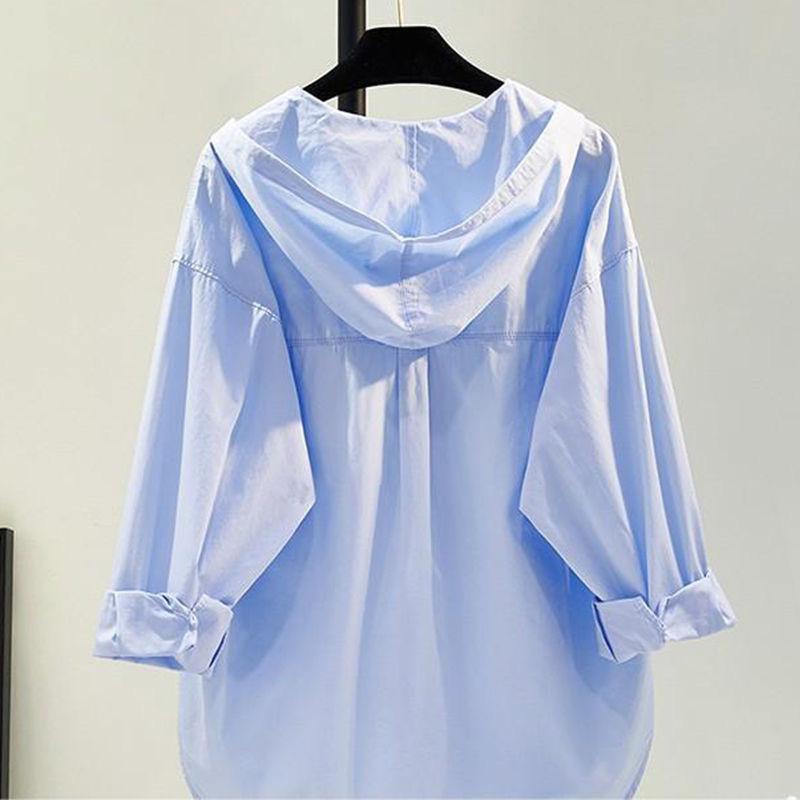 Oversized Tops Long Sleeve Fashion Korean White Blouse Women Shirt Hooded Casual Cotton Blouses