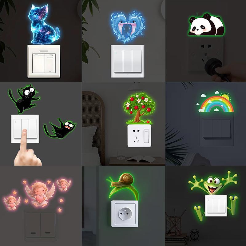 Glow-In-The-Dark Switch Sticker Frog Cat Design Self-Adhesive Removable Pvc Switch Decoration For Home, Bathroom, Bedroom
