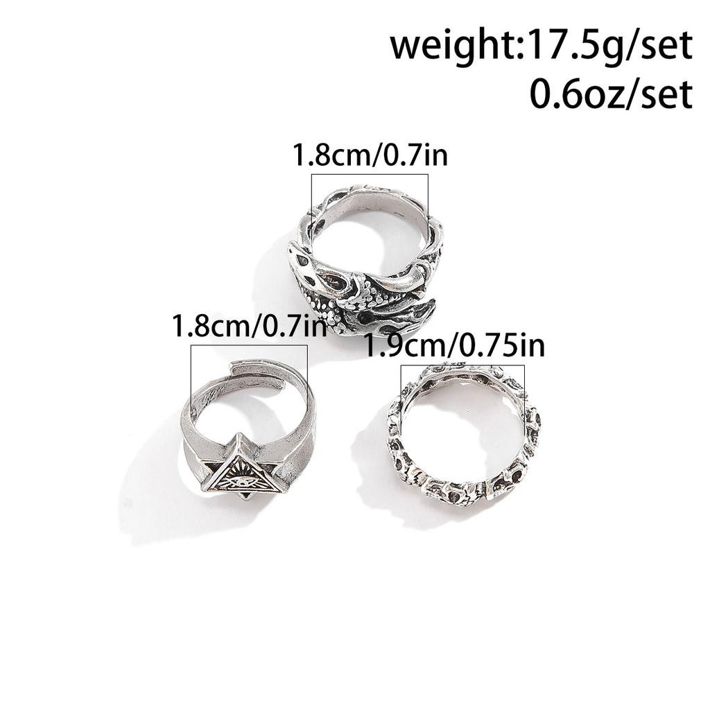 Vintage Hexagram Ring Set for Men Hip Hop Fashion Personality Rings Trendy Hand Accessories