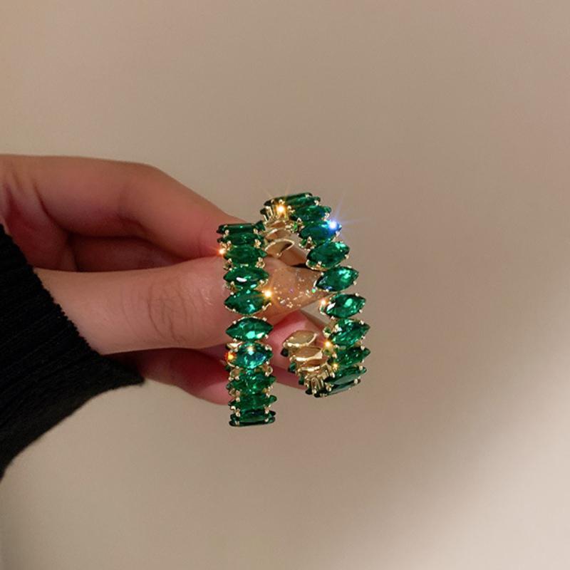 

Зеленые серьги-каффы в форме буквы C для женщин, модные преувеличенные серьги-кольца, инкрустированные стразами, женский циркон для вечеринки