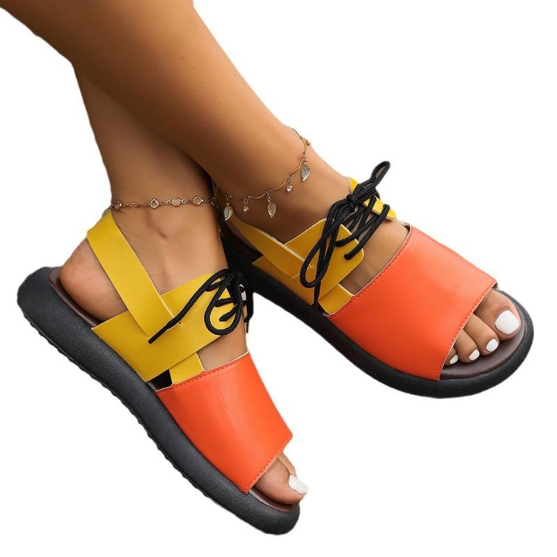 Spring and summer new large size flat sandals women's casual color matching beach sandals women