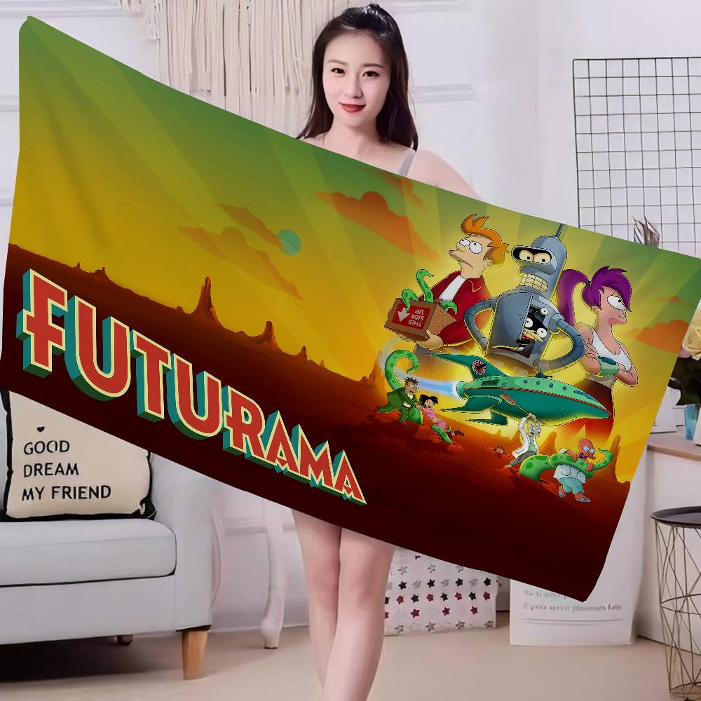 Beliebte amerikanische Animation F-Futurama Spiel Mikrofaser Bedrucktes Strandtuch Bergsteigen Strand Laufen Saugfähiges Weiches Handtuch