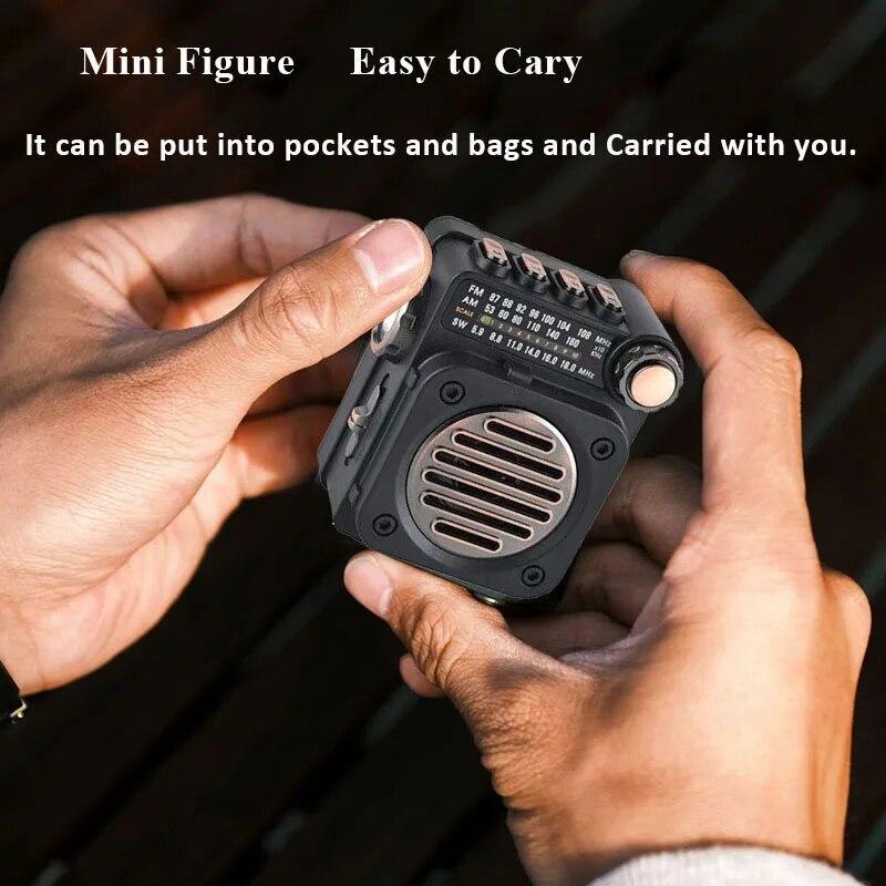 Portable Pocket FM AM SW Radio Speaker Bluetooth Music Player with Flashlight