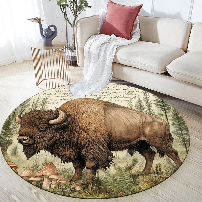 Vintage Mushroom Animals,Round Area Rug,Carpet Rug for Living Room Bedroom Sofa Playroom Decor,Non-slip Floor Mat