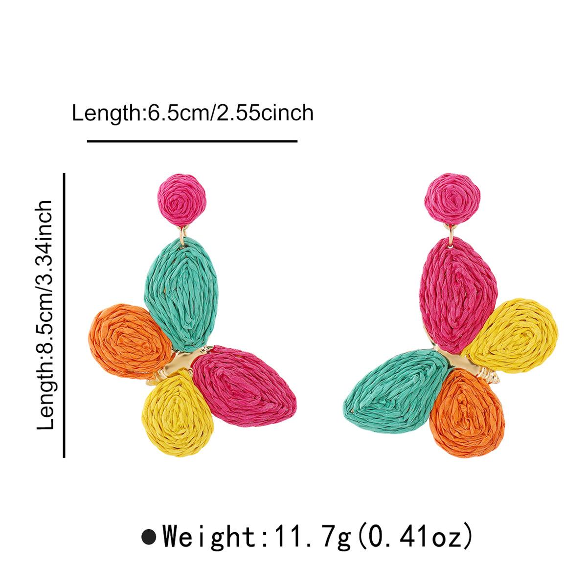 

New Hot Selling Color Block Raffia Woven Earrings Summer Dopamine Design Butterfly Ear Jewelry For Women Fashion разноцветный