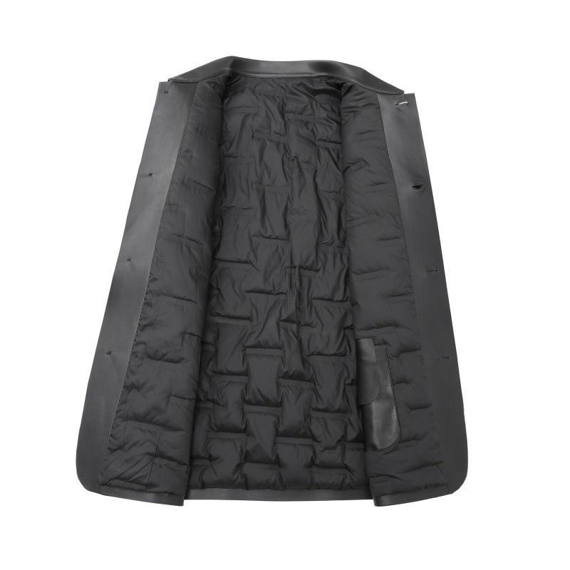 Men's Black Business Casual Leather Jacket with Down Liner for Autumn/Winter.