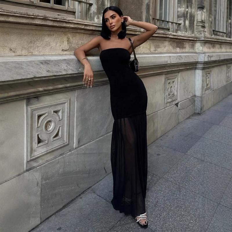 

Женское весеннее модное безрукавное сетчатое лоскутное платье с утягивающей талией M чёрный