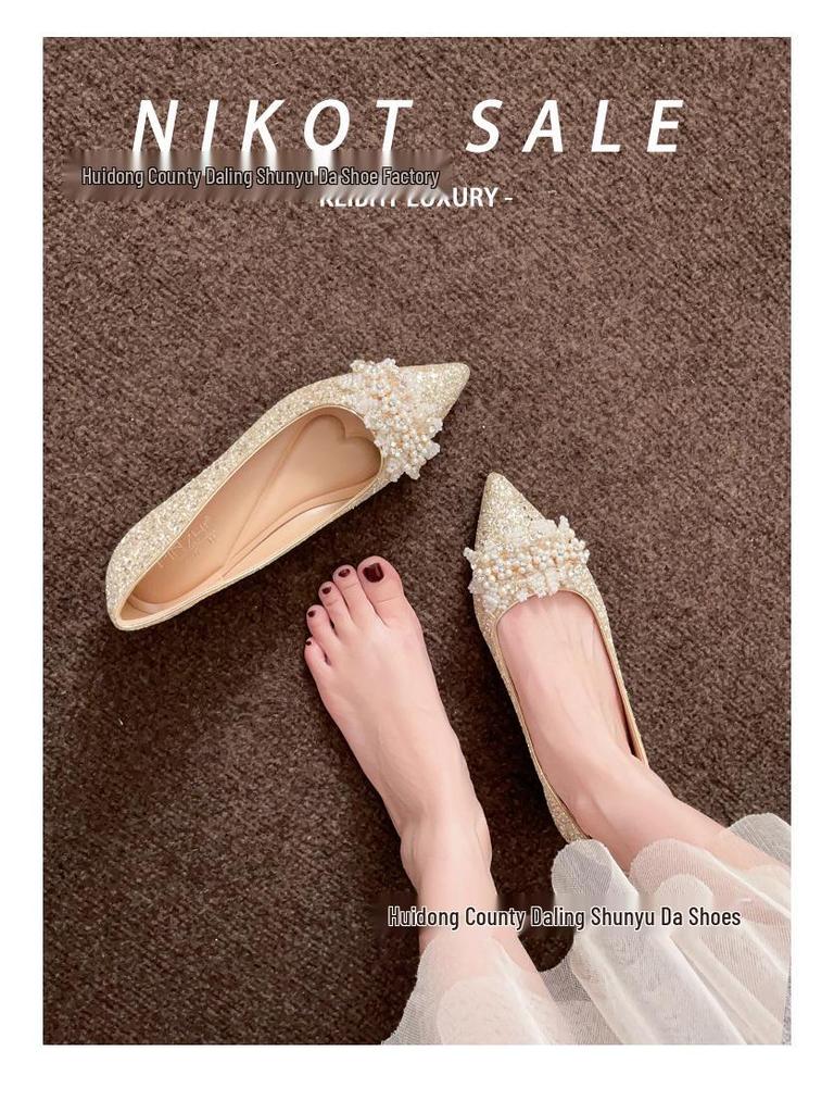 Champagnerfarbene Xiuhe Plateau-Pailletten-Hochzeitsschuhe für Damen - Weite Passform mit innerer Höhenerhöhung