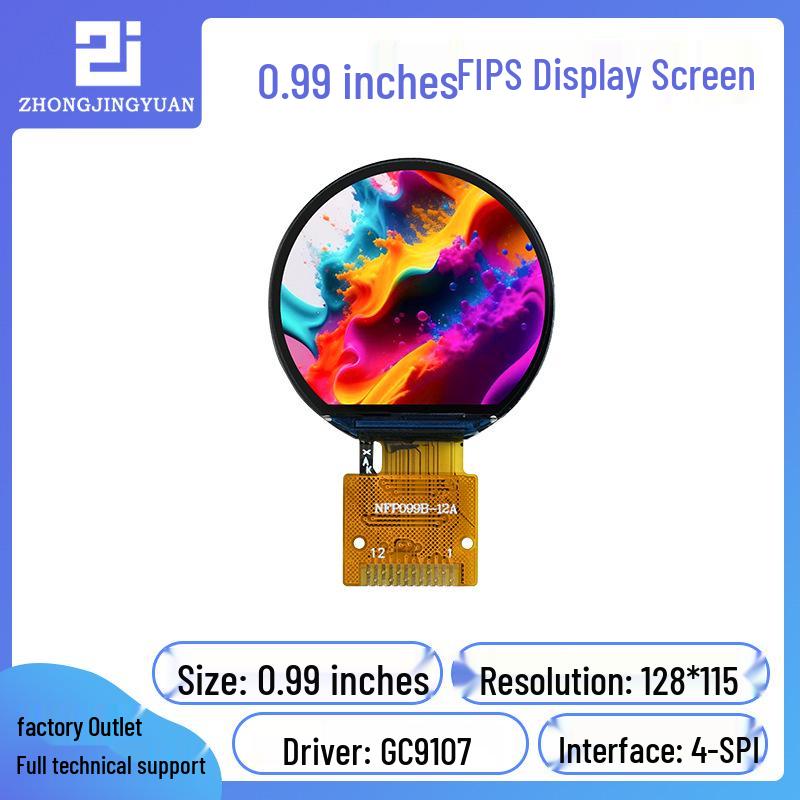 0.99-inch HD IPS TFT LCD Display, Round GC9107, 128x115 Resolution