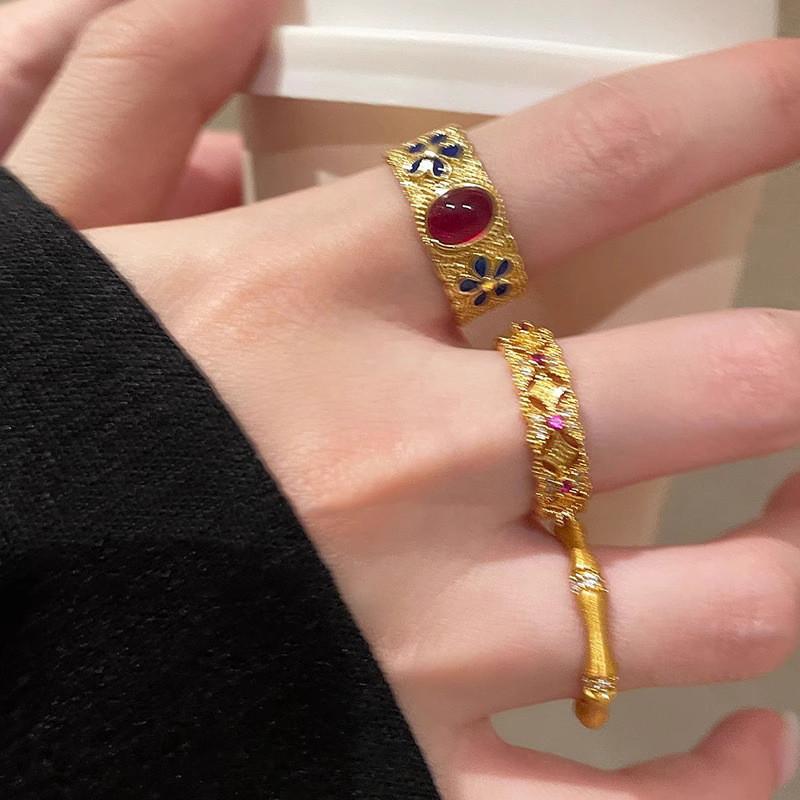 Stunning S925 Silver Bamboo Enamel Ring In Antique Gold For Women Featuring A Contemporary Geometric Design For Chic Fashion Cho