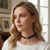 European and American retro jewelry, geometric circle velvet necklace, feather choker double necklace