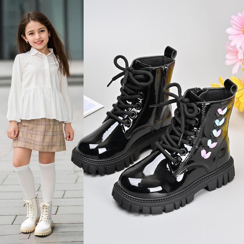 Kids Short Boots Korean Style Versatile Children Leather Boots Side Zipper Autumn Girls Princess Boots Soft
