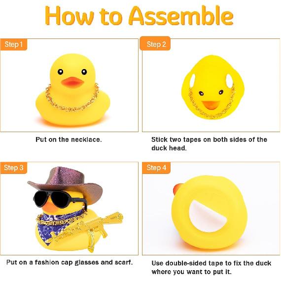 Wonuu Rubber Duck Car Ornaments Duck Car Dashboard Decorations for Cute Car Accessories with Cowboy Hat Necklace and Sunglasses, Shiny Yellow