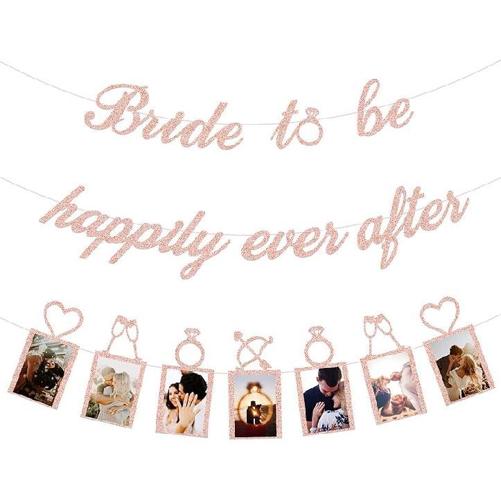 Concico Bridal Shower Decorations - Bride to be happily ever after Banner and Photo Banner for Bridal Shower/Wedding/Engagement Party Kit Supplies