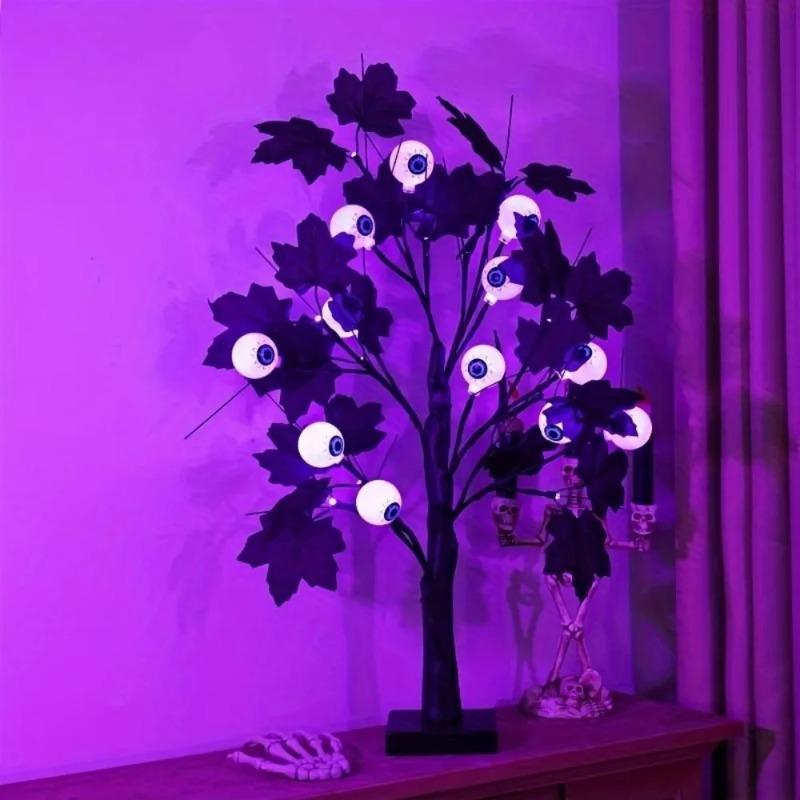 Halloween Eyeball Tree LED Light with Black Leaves Tabletop Ornament for Indoor Halloween Party Home Haunted House Spooky Festival Decor