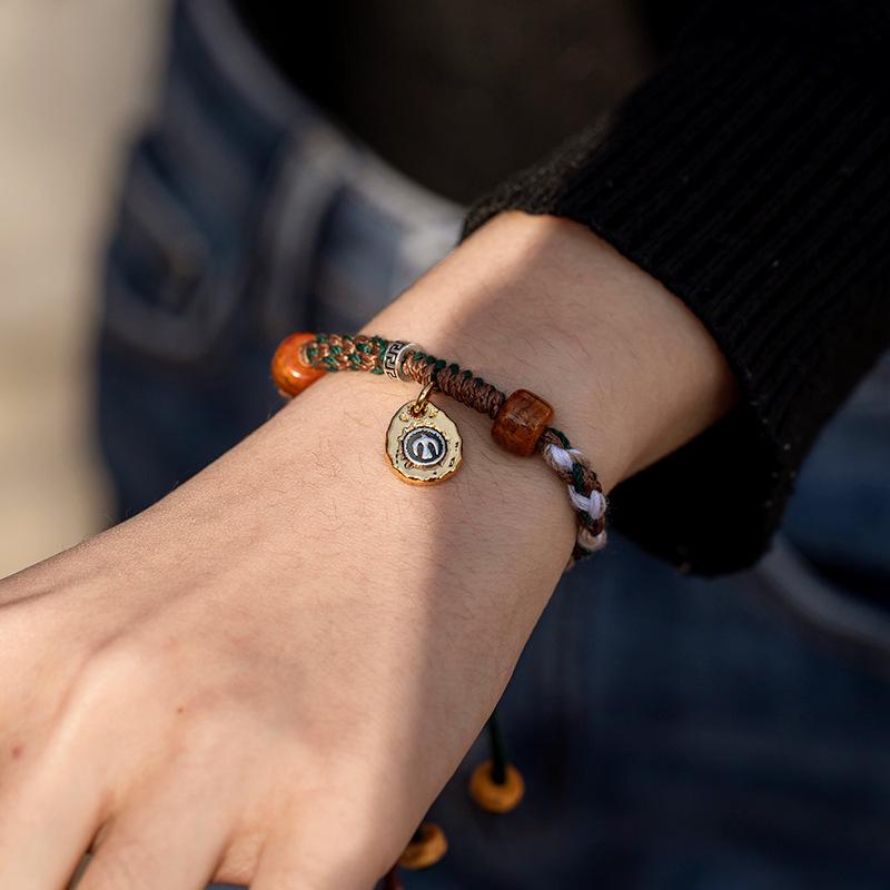 Colorful Tibetan Ethnic Style Adjustable Handmade Leather Cord Bracelet for Couples