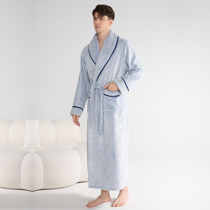 Couples' Double-Sided Fleece Bathrobe: Warm Winter Flannel Pajamas for Men & Women