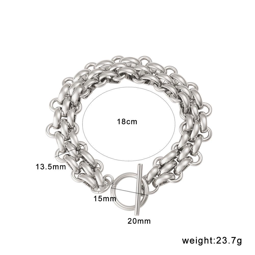 European Hip Hop Heavy Metal Thick Chain OT Buckle Bracelet Necklace Set, Titanium Steel 18K Gold.