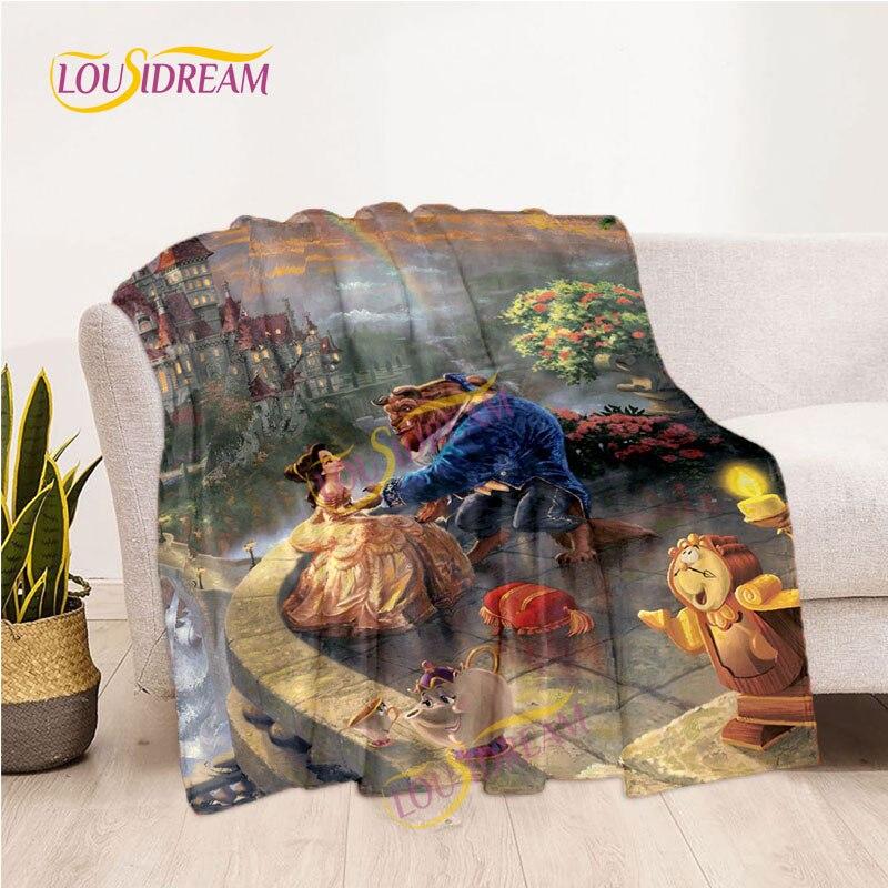 Märchendecke, Picknickmatte, Die Schöne und das Biest, Flanelldecke, Wohnzimmer-Schlafsofa, warme Decke, weiche Decke für Mädchen und Kinder