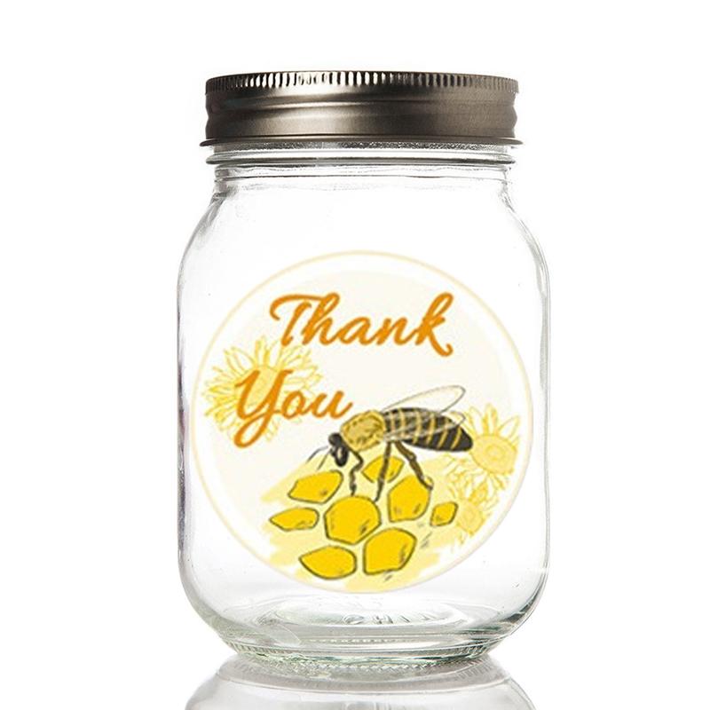 500 Adesivi A Tema Ape 'Thank You' - Rotolo Con 8 Disegni Diversi - Per Bomboniere, Baby Shower E Feste