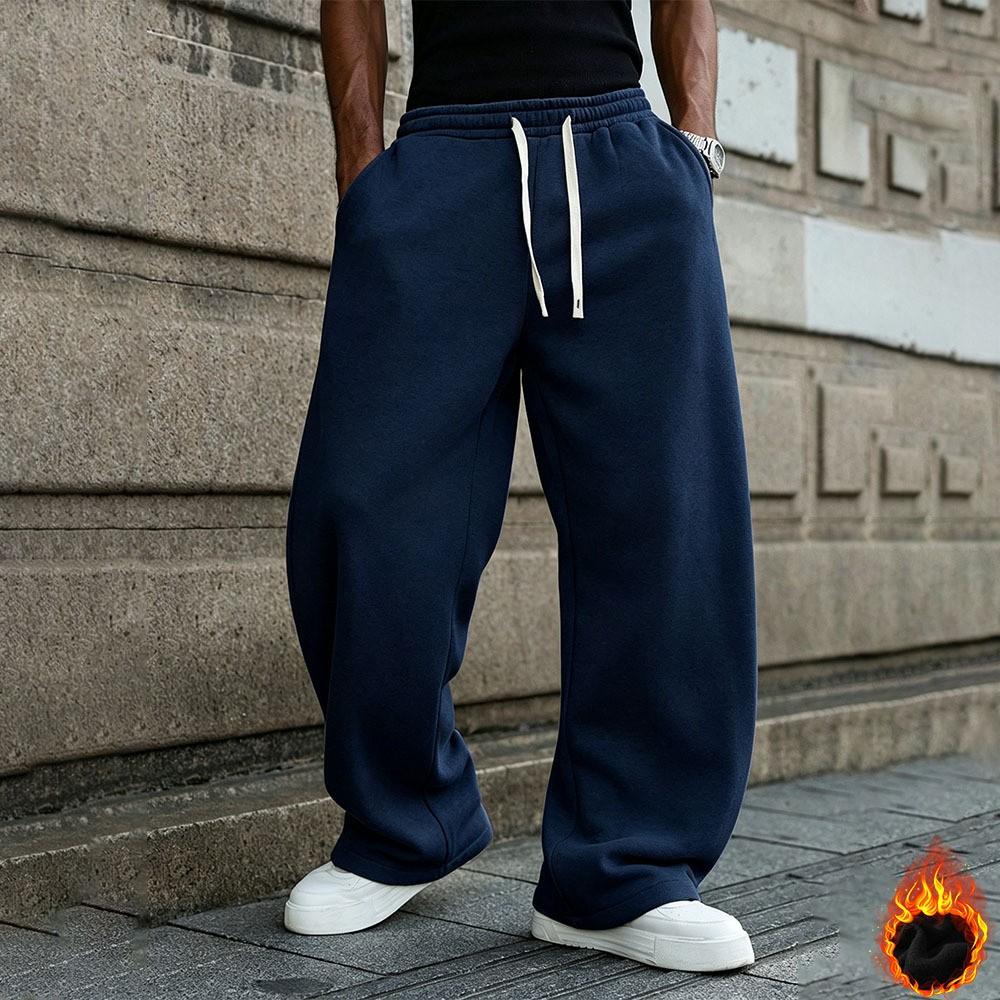 Pánske voľné tepláky s fleecovou podšívkou, jednofarebné, široké nohavice, voľné, ležérne, so šnúrkou, streetwear nohavice XXL gray