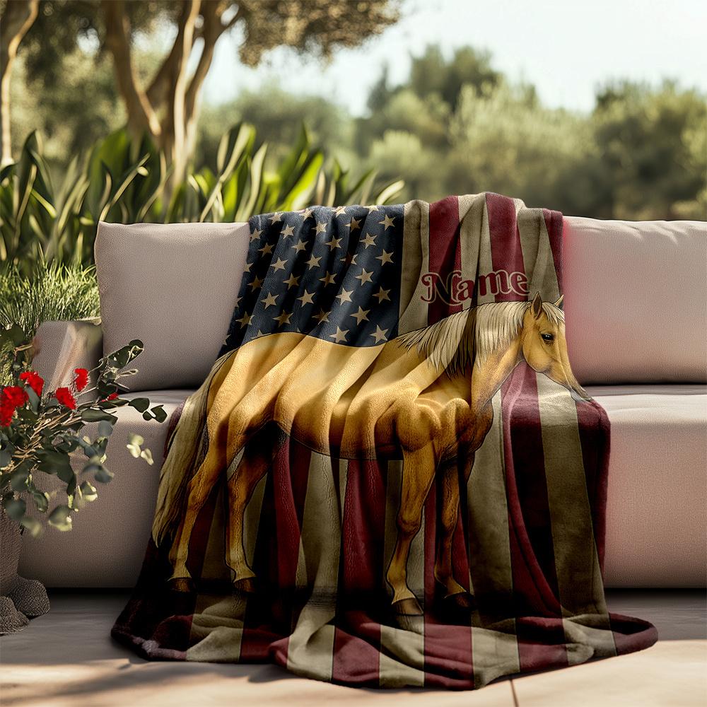 Horse Love Happiness And Freedom Customizable Outdoor Blanket Customize Text Comfortable Suitable For Picnics Outdoor Travel And Camping Sofa Office
