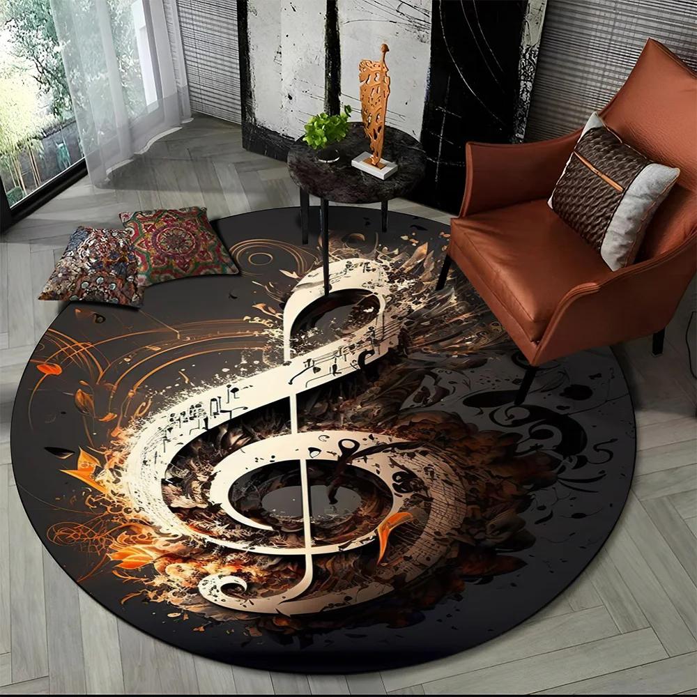 Colorful Musical Note Music Score Cartoon Round Carpet Rug for Living Room Bedroom Kids Playroom Decor,Pet Area Rug Non-slip Mat