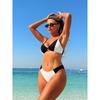 Contrast Color Two Pieces Bikini Set Ring Linked Women Swimwear Push Up Ribbed Micro Thong Swimsuit Beach Bathing Suit Biquini