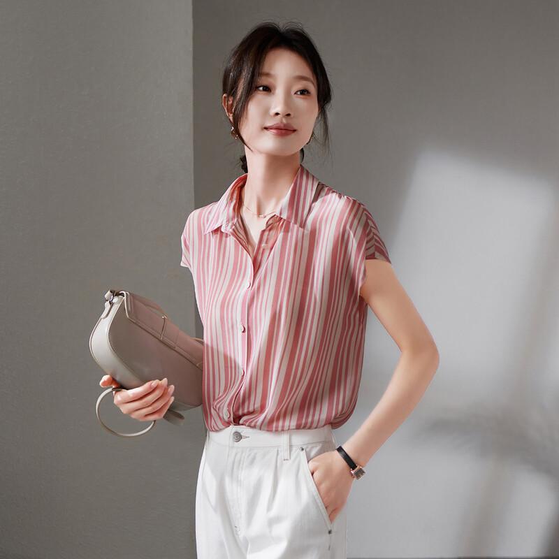 SOFSIL Women s Striped Silk Short-Sleeve Shirt L