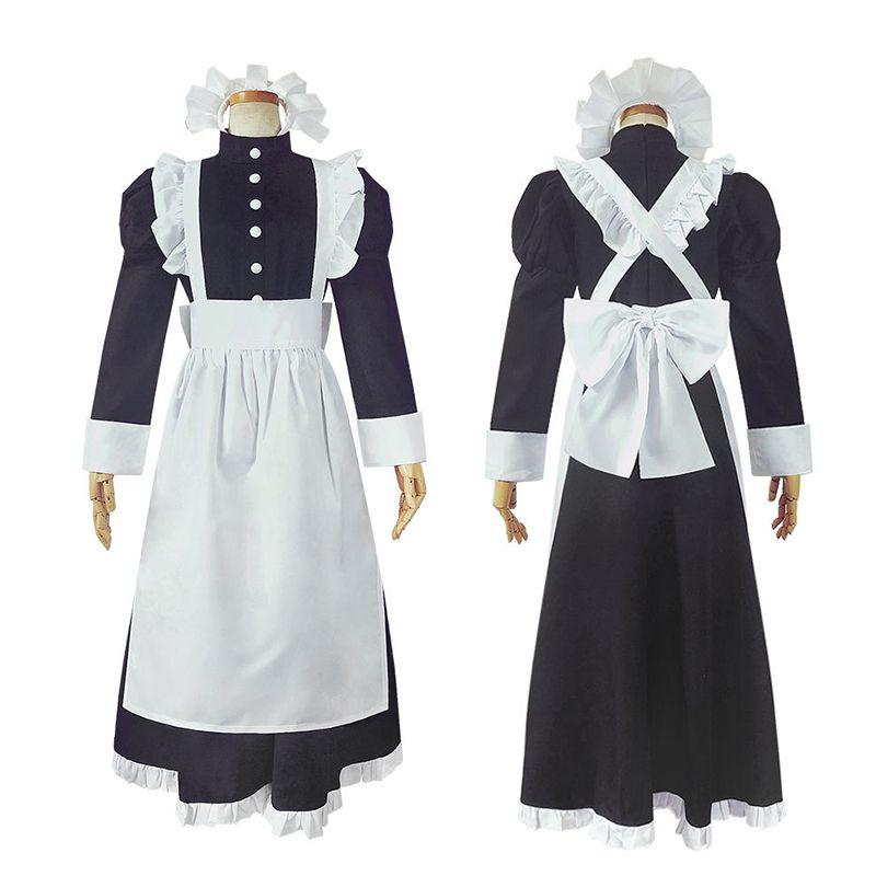 Style Long British Maid Outfit Men Women Lace Cosplay Dress Halloween Costume