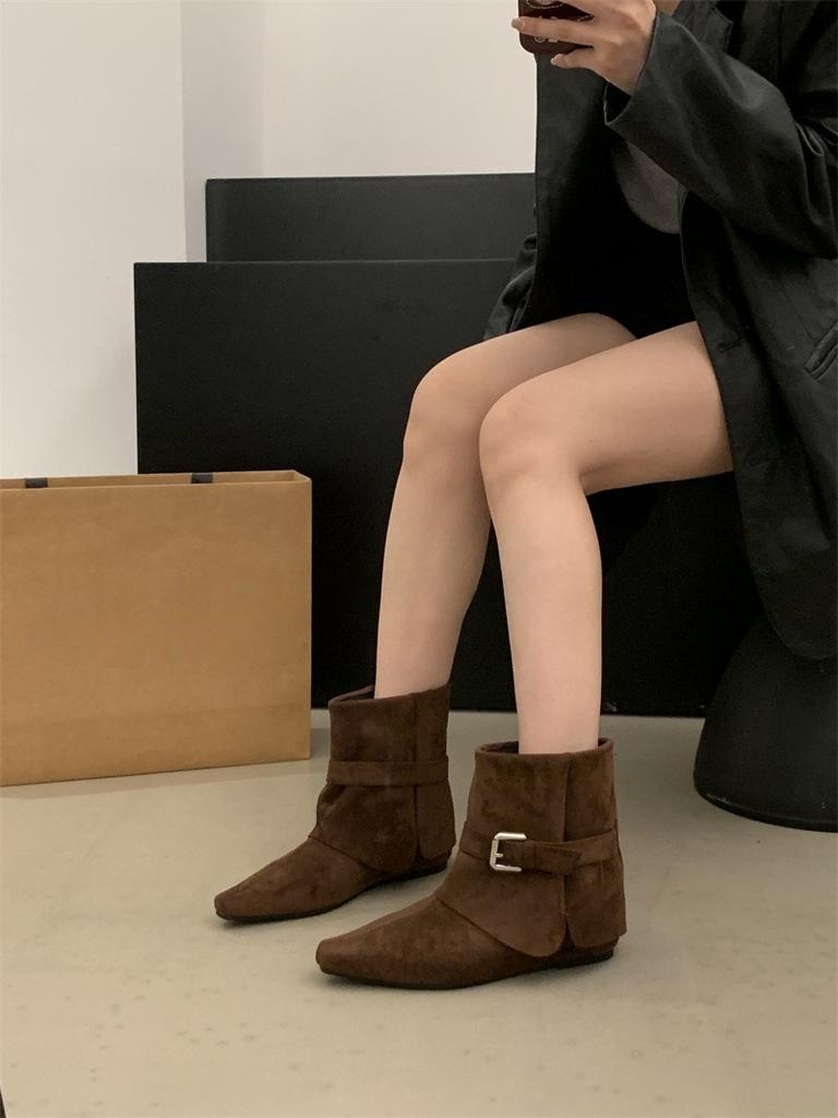 Vintage Maillard niche spitse korte laarzen skinny enkellaarsjes herfst Martin laarzen blote enkellaarsjes