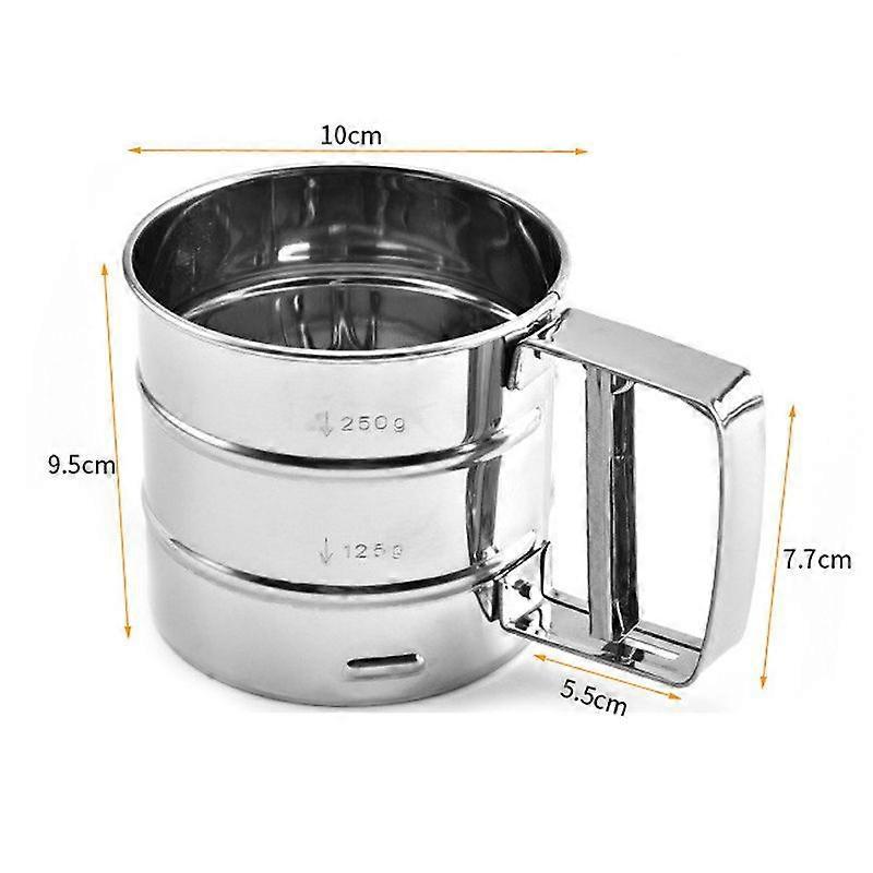 Flour Sifter-Stainless Steel Hand Held Flour Sifter,Flour Shaker Cup for Home Kitchen with Hand Press, Large Capacity Baking Sieve Cup for Icing Sugar