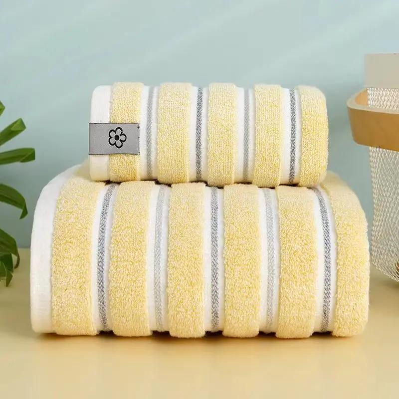 Luxurious Featured Thick Absorbent Cotton Face Towel Set with Wavy Stripes for Adults
