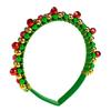 Festive Christmas Headband with Red & Green Beads, Golden Accents & Bell Charms - Hand-Wrapped Polyester Party Accessor