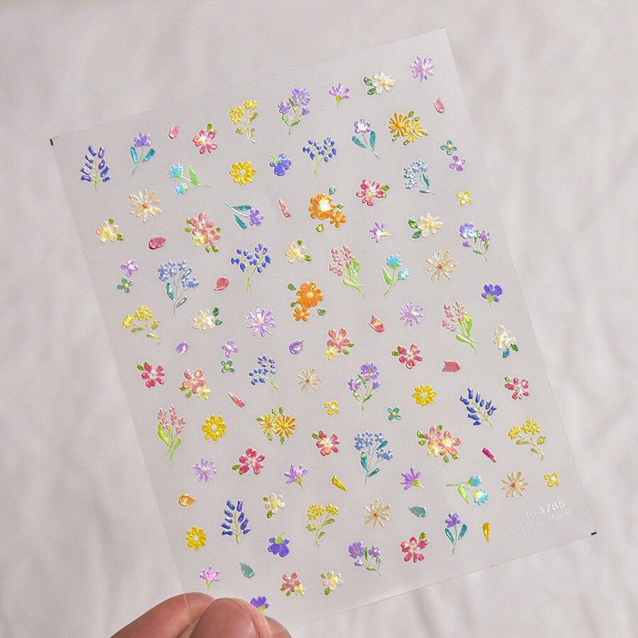Schale Leicht Frühling Bunt Kleine Wildblumen Nagelkunst Aufkleber Frühling Romantisch Ölgemälde Kleine Blume Klein Frisch und Niedlich Nai