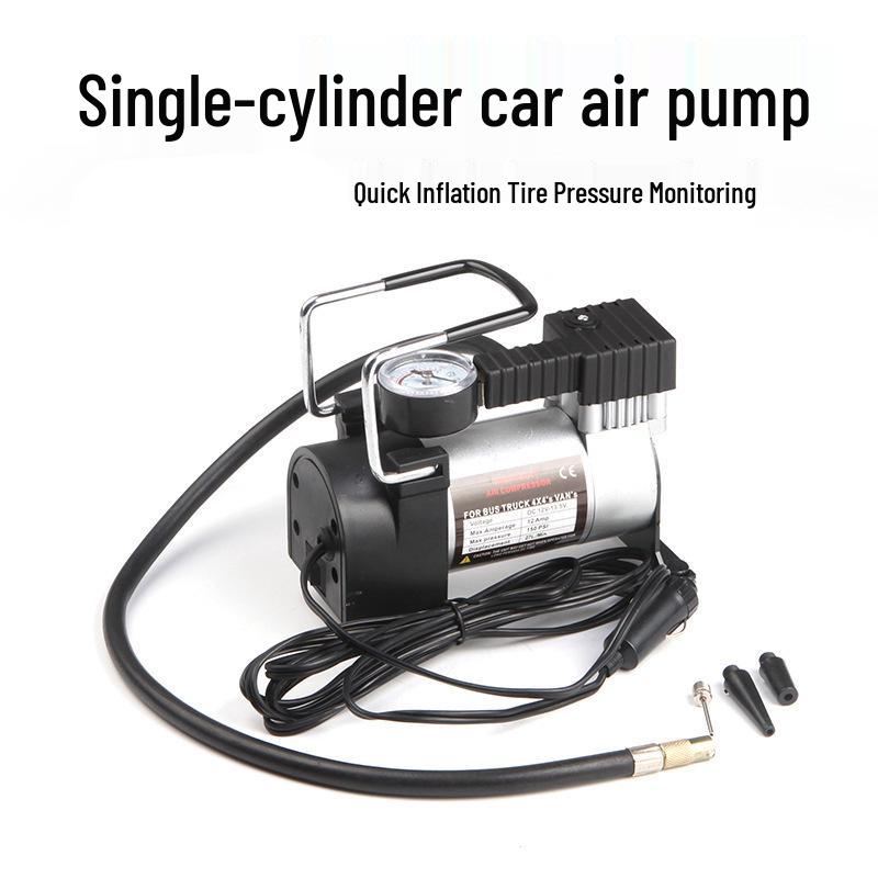 Portable 12V Metal Car Tire Air Pump: Emergency Single Cylinder Electric Tool