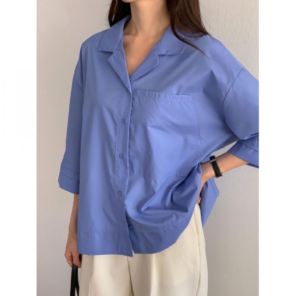 Shop   Women Collared Loose Fit 3 4 Sleeve Outer Blouse Cream Beige Cat Wbl 4237
