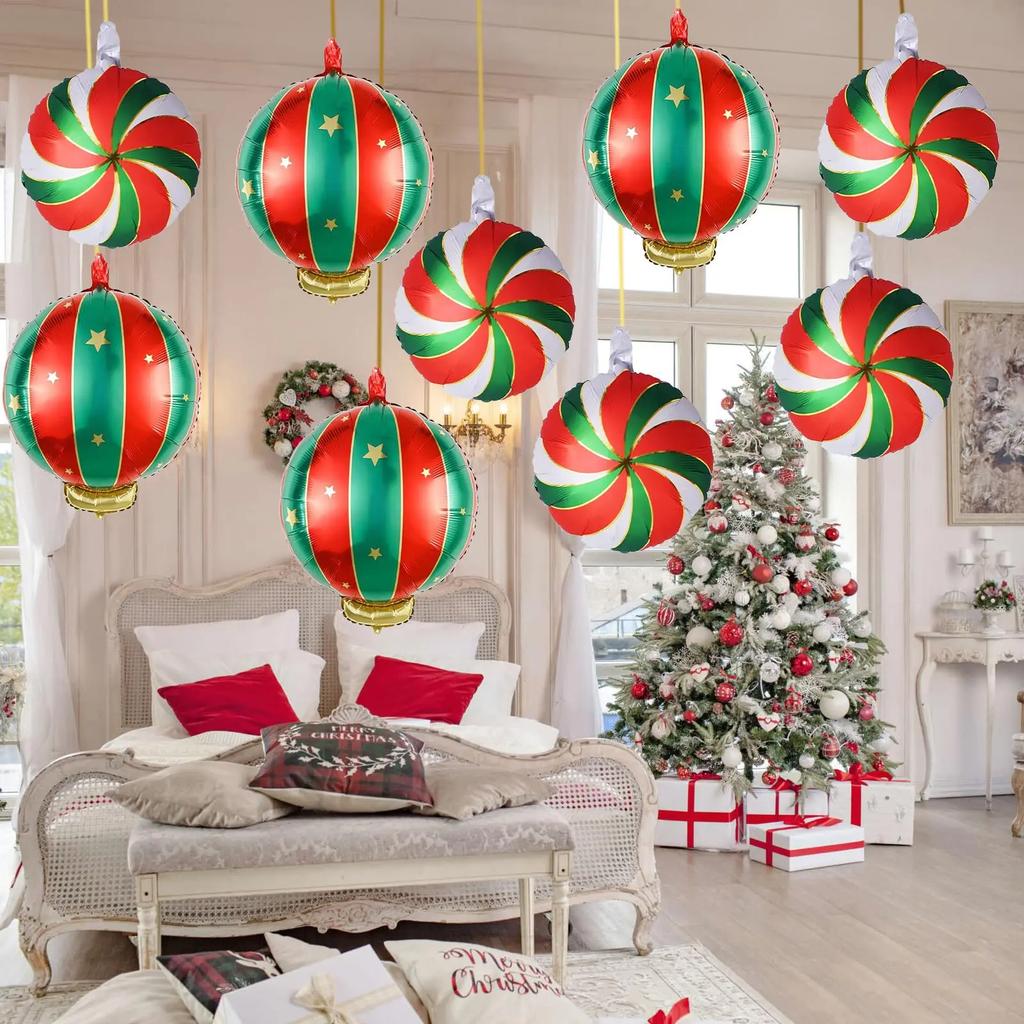 9 pcs Christmas round candy lollipop aluminum foil balloon Christmas sweet island decoration New Year candy party decoration