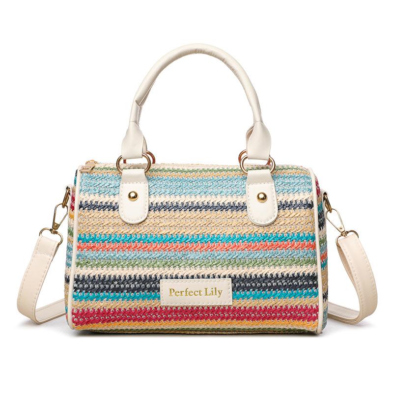 

Premium texture casual shoulder messenger bag new fashion simple hand straw seaside vacation beach bag белый