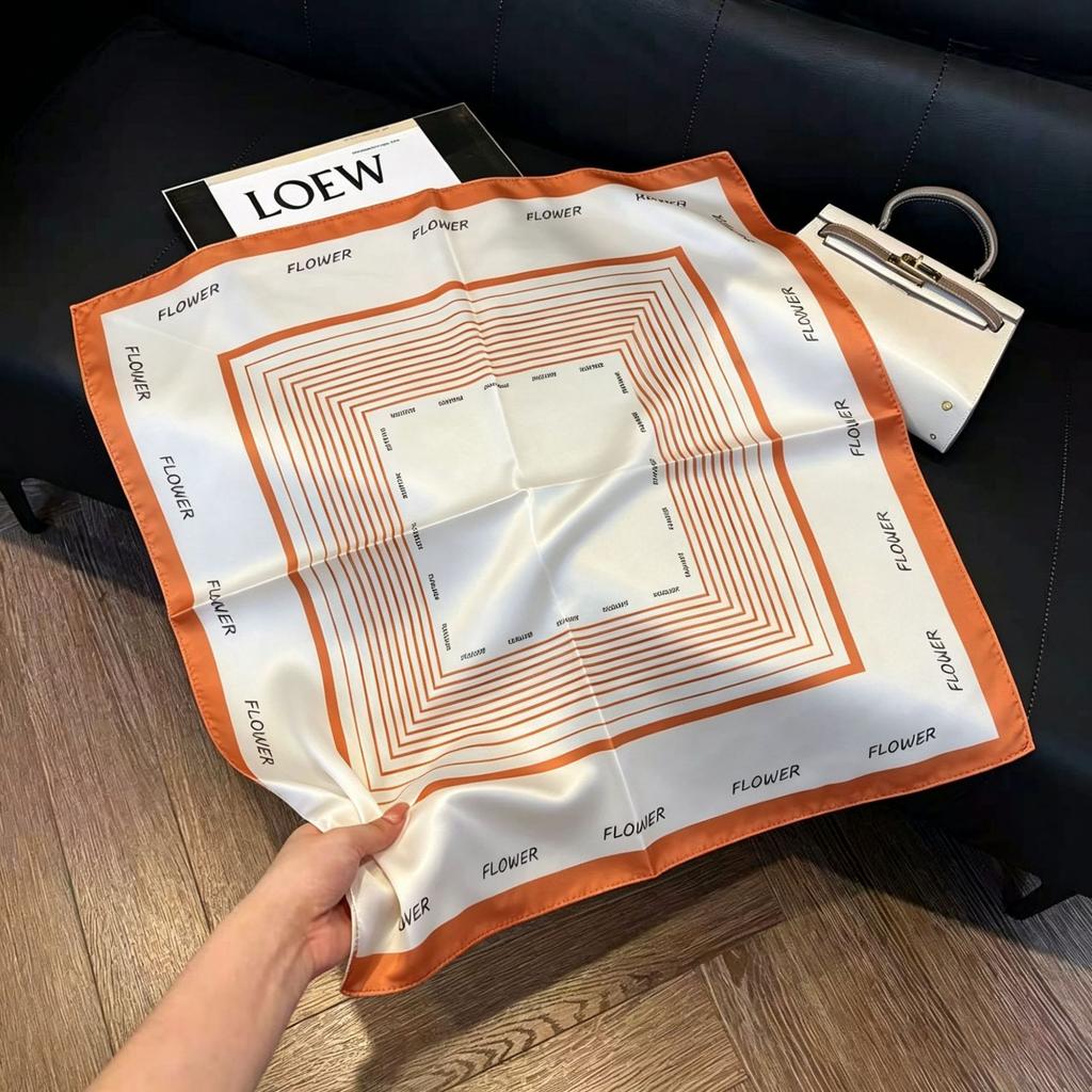 71Cm New Chinese Simulation Silk Square Scarf Soft and Skin-friendly Ink Flower Rhyme Printing Silk Scarf Neck Sunscreen Small Scarf