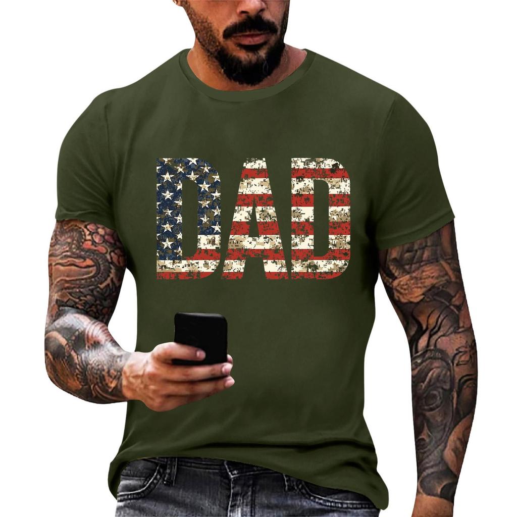 Men's Loose Fit Short Sleeve T Shirt Dad Print Casual Summer Daily Wear Comfortable Crew Neck Tee for Father Day Independence Day