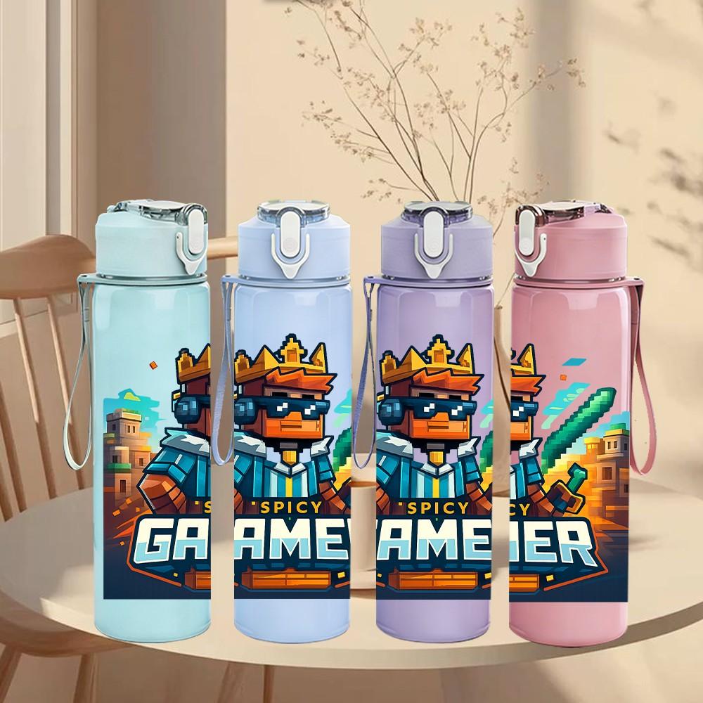 1PC Gamer King Cartoon Character 750ml Color Plastic Sports Water Bottle Leakproof Flip Straw Lid Suitable for Sports Office Home Use