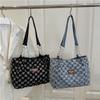Fashion Vintage Denim Shoulder Bags Plaid Beggar Style Women's Tote Bag Versatile Jeans Commuting Bags Handbag