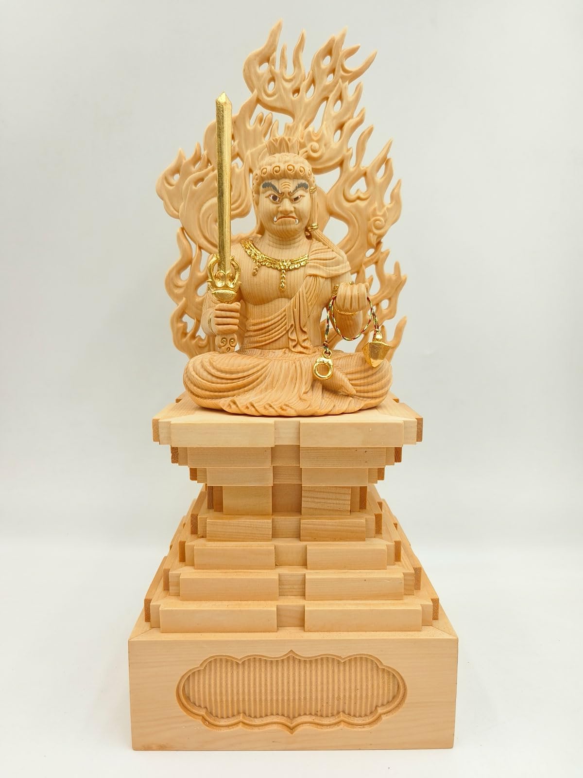 

Buddhist wood total height carving made from cypress warding off bringing good luck statue, carving, Acala, 34.5 cm, high-quality wood, evil, (wooden
