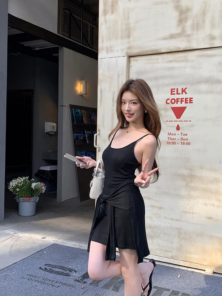 2026 Spring/Summer Energetic Tie-Waist Camisole Dress with Chest Pads - Women's Two-Piece Style Short Skirt