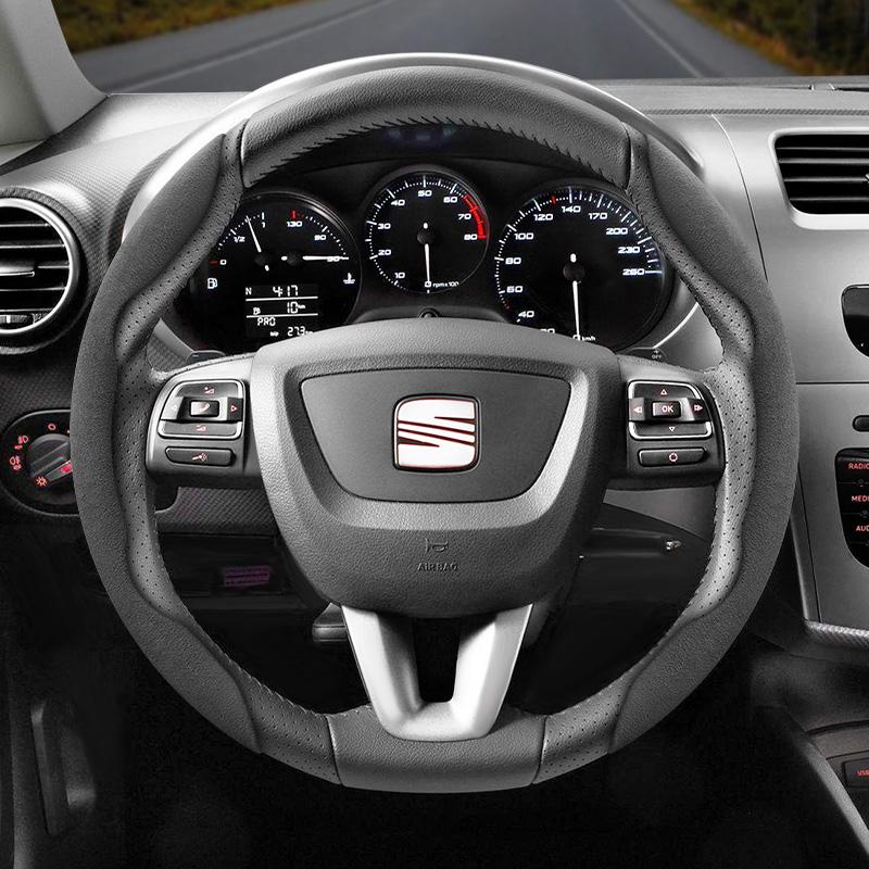 Npcr5 Suitable for Seat Anti-Slip Buckle Segmented Suede Steering Wheel Cover for Ibiza, Arona, Leon, Leon Sportstourer, Ateca and Other 