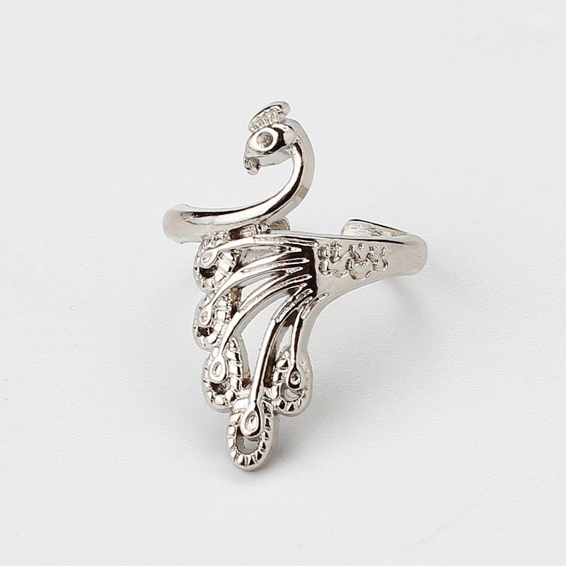 Vintage Peacock Open Ring: Ethnic-Style Adjustable Animal Jewelry for Couples