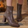 Women's French Fashion Hundred Square Toe Soft Stretch Comfort Ankle Boots Shock Absorbing Anti Slip Casual Sports Martin Boots Cowboy Boots