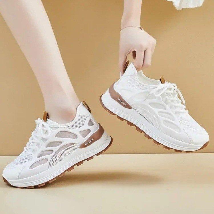 2025 Summer Popular Fashion Casual Versatile Soft Sole Non-slip Mesh Breathable White Shoes Women's Shock-absorbing Sports Shoes